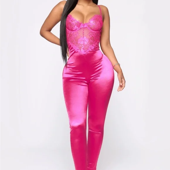 Hot pink lace jumpsuit size xs